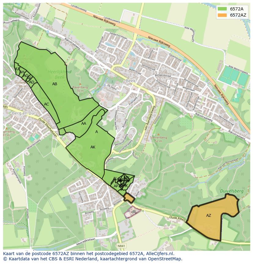 Afbeelding van het postcodegebied 6572 AZ op de kaart.