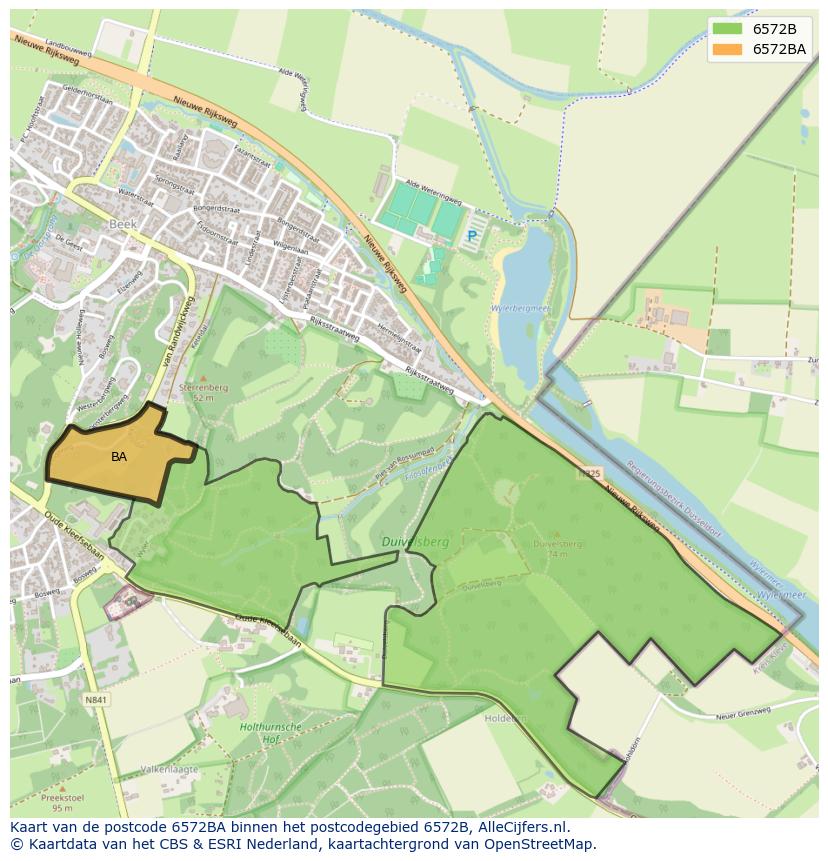 Afbeelding van het postcodegebied 6572 BA op de kaart.