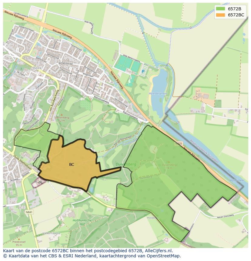 Afbeelding van het postcodegebied 6572 BC op de kaart.
