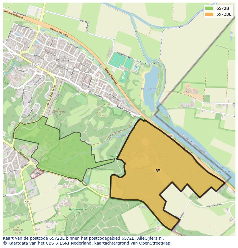 Afbeelding van het postcodegebied 6572 BE op de kaart.