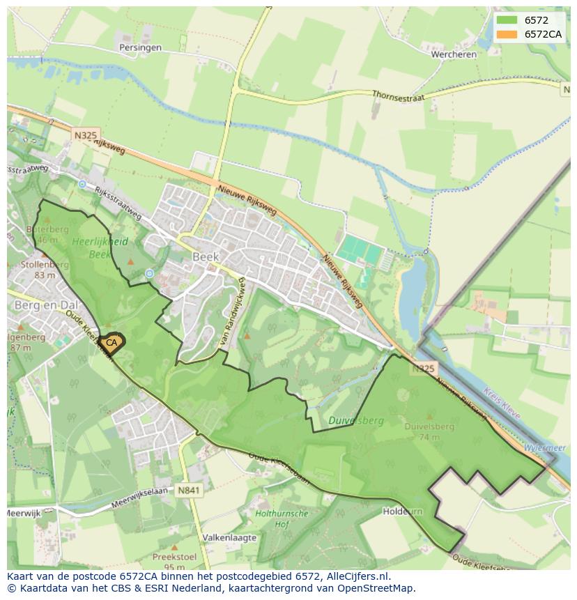 Afbeelding van het postcodegebied 6572 CA op de kaart.
