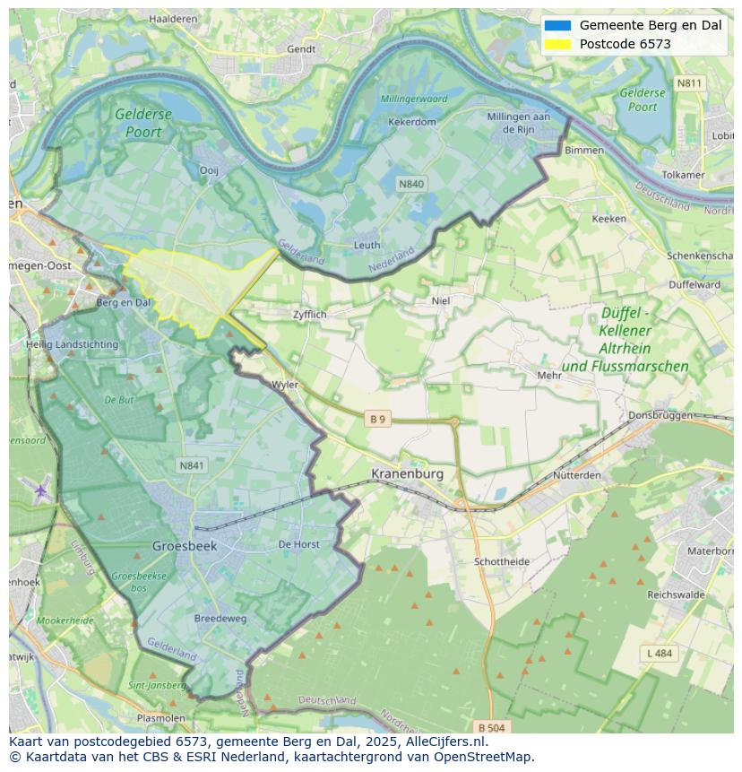 Afbeelding van het postcodegebied 6573 op de kaart.