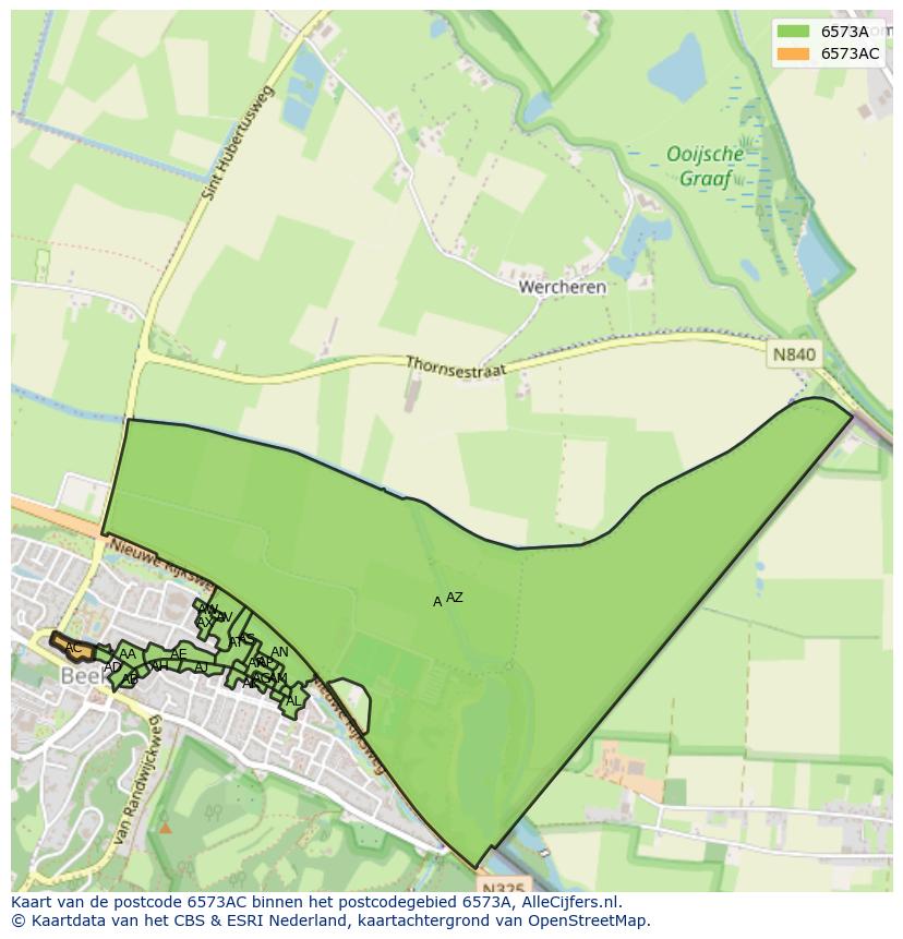 Afbeelding van het postcodegebied 6573 AC op de kaart.