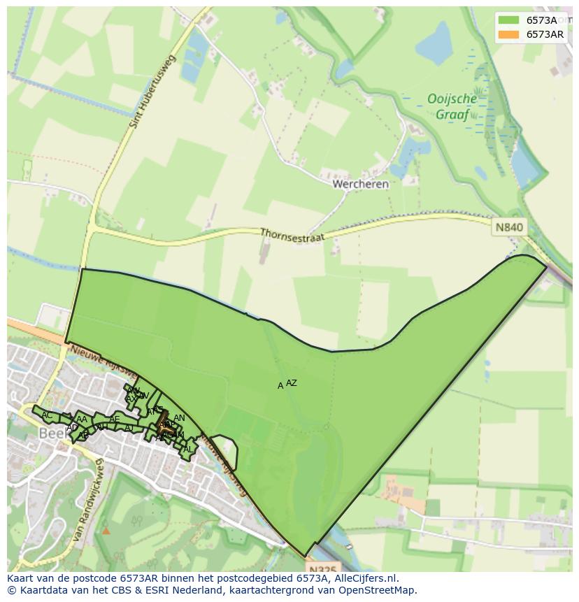 Afbeelding van het postcodegebied 6573 AR op de kaart.