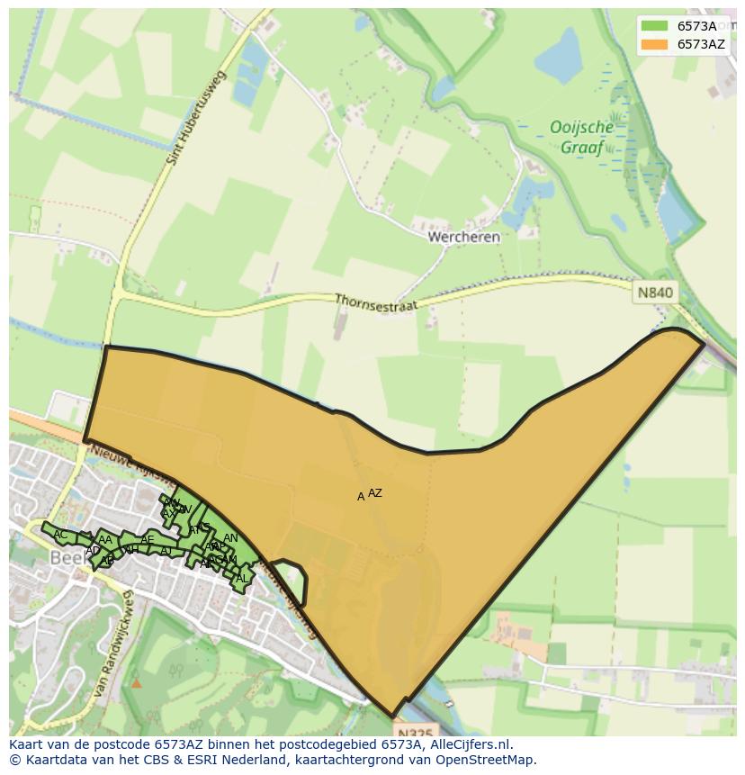 Afbeelding van het postcodegebied 6573 AZ op de kaart.