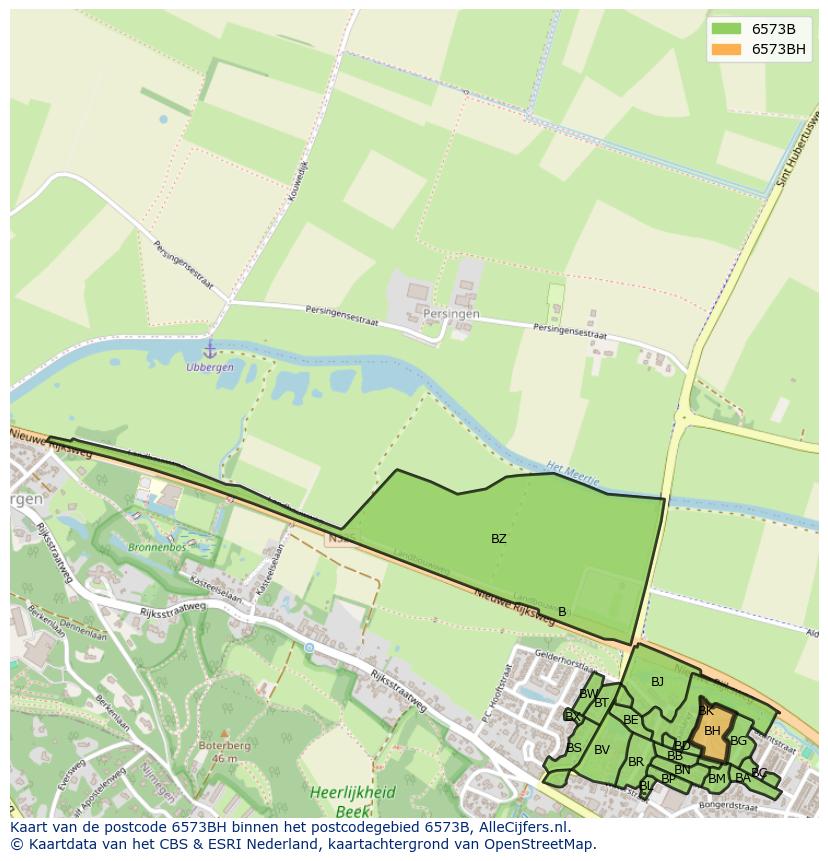 Afbeelding van het postcodegebied 6573 BH op de kaart.