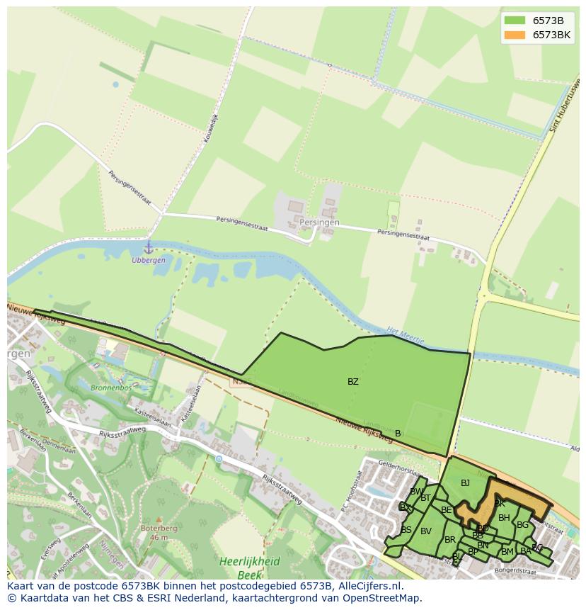 Afbeelding van het postcodegebied 6573 BK op de kaart.