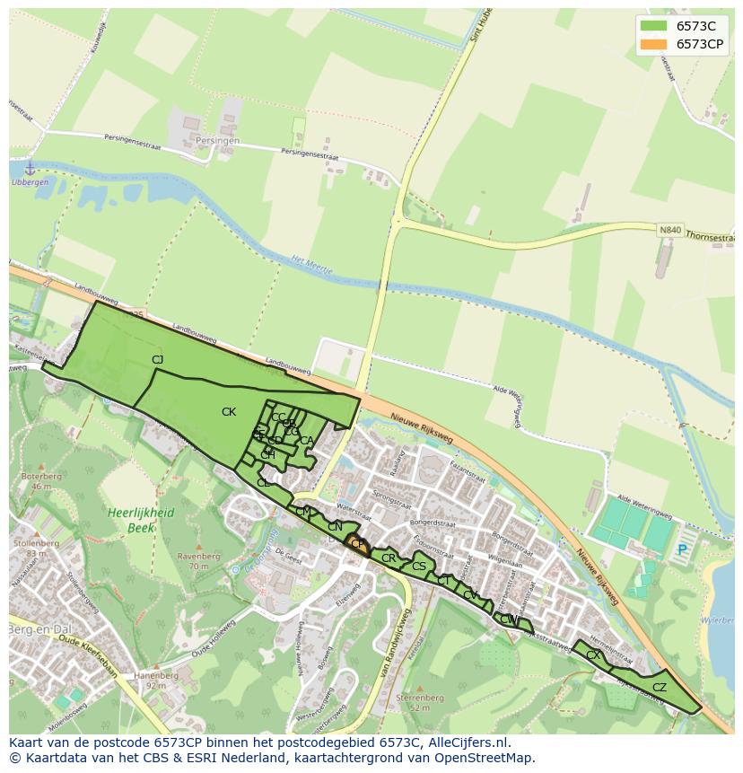 Afbeelding van het postcodegebied 6573 CP op de kaart.