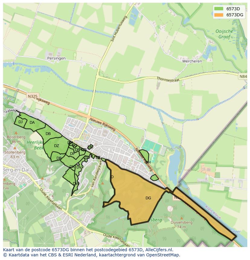 Afbeelding van het postcodegebied 6573 DG op de kaart.
