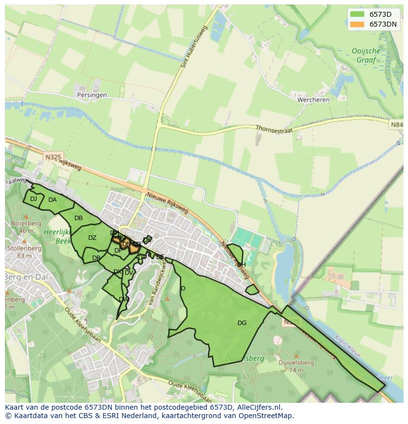 Afbeelding van het postcodegebied 6573 DN op de kaart.