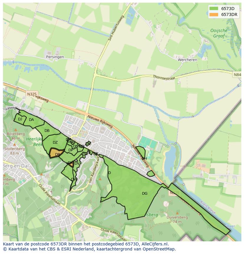 Afbeelding van het postcodegebied 6573 DR op de kaart.