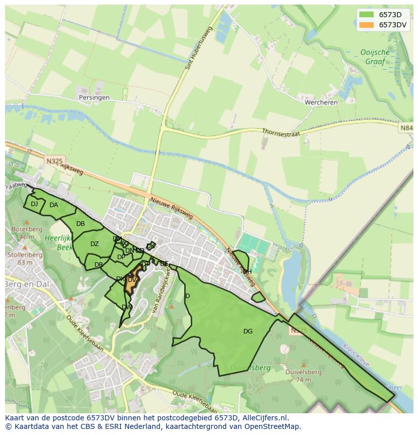 Afbeelding van het postcodegebied 6573 DV op de kaart.