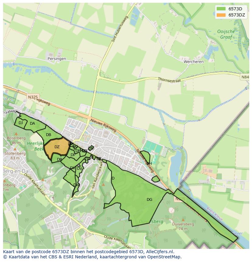 Afbeelding van het postcodegebied 6573 DZ op de kaart.