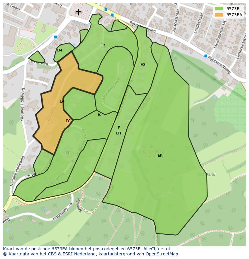 Afbeelding van het postcodegebied 6573 EA op de kaart.