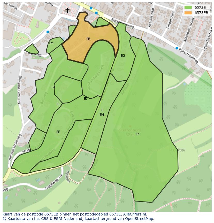 Afbeelding van het postcodegebied 6573 EB op de kaart.