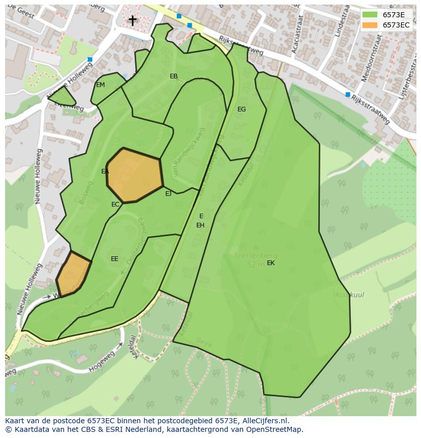 Afbeelding van het postcodegebied 6573 EC op de kaart.