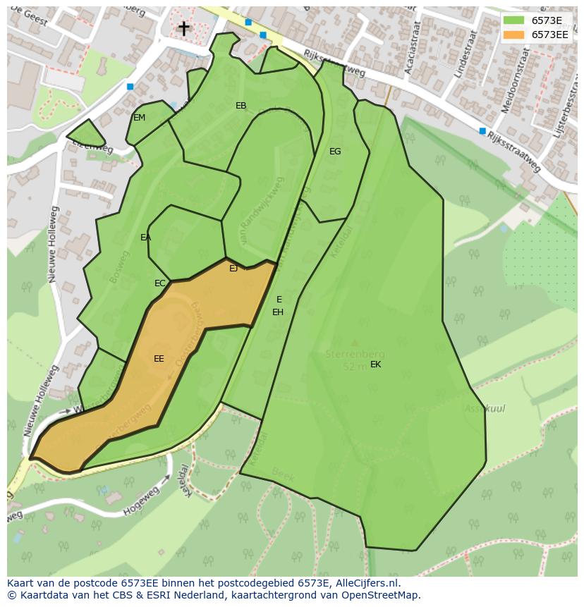 Afbeelding van het postcodegebied 6573 EE op de kaart.