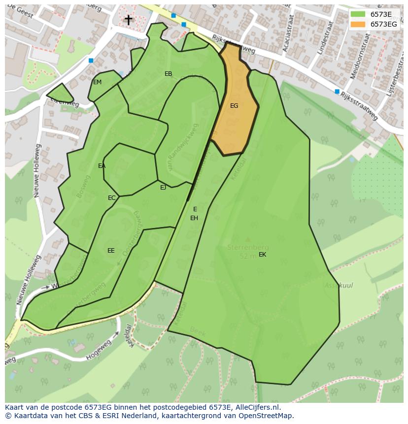 Afbeelding van het postcodegebied 6573 EG op de kaart.