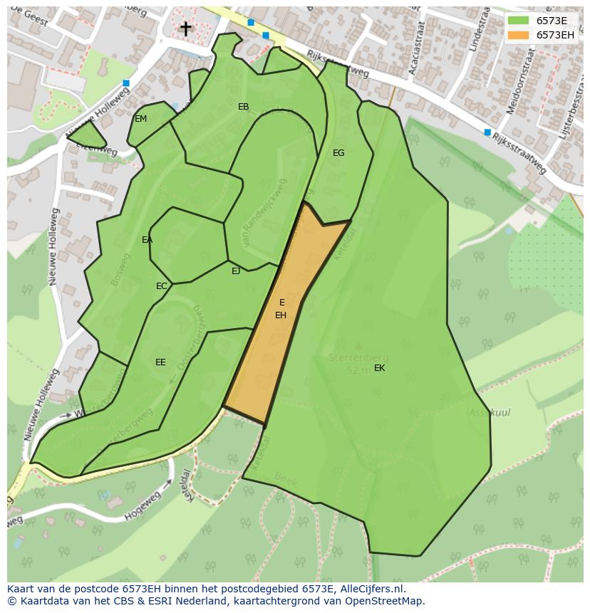 Afbeelding van het postcodegebied 6573 EH op de kaart.