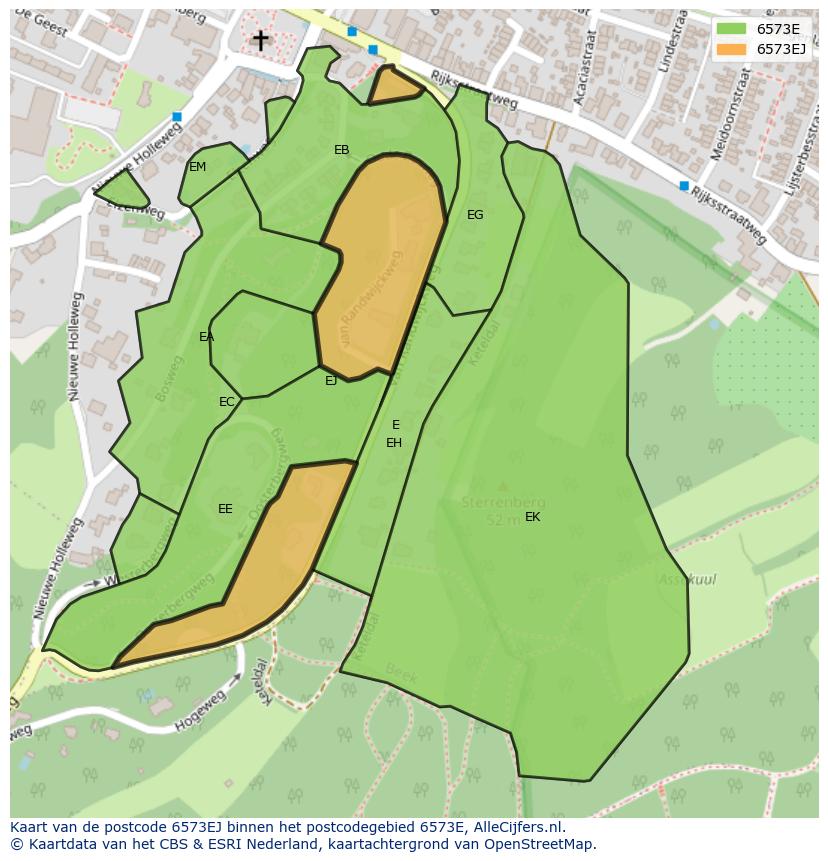 Afbeelding van het postcodegebied 6573 EJ op de kaart.