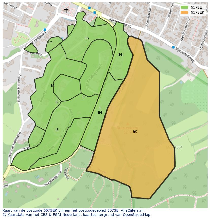 Afbeelding van het postcodegebied 6573 EK op de kaart.