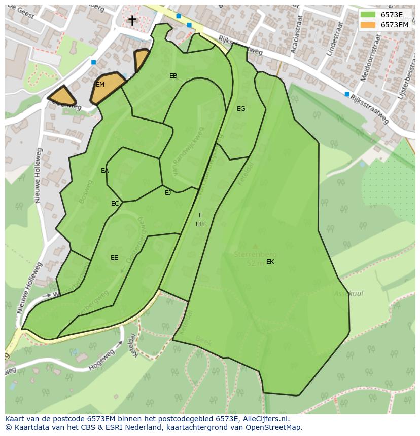 Afbeelding van het postcodegebied 6573 EM op de kaart.