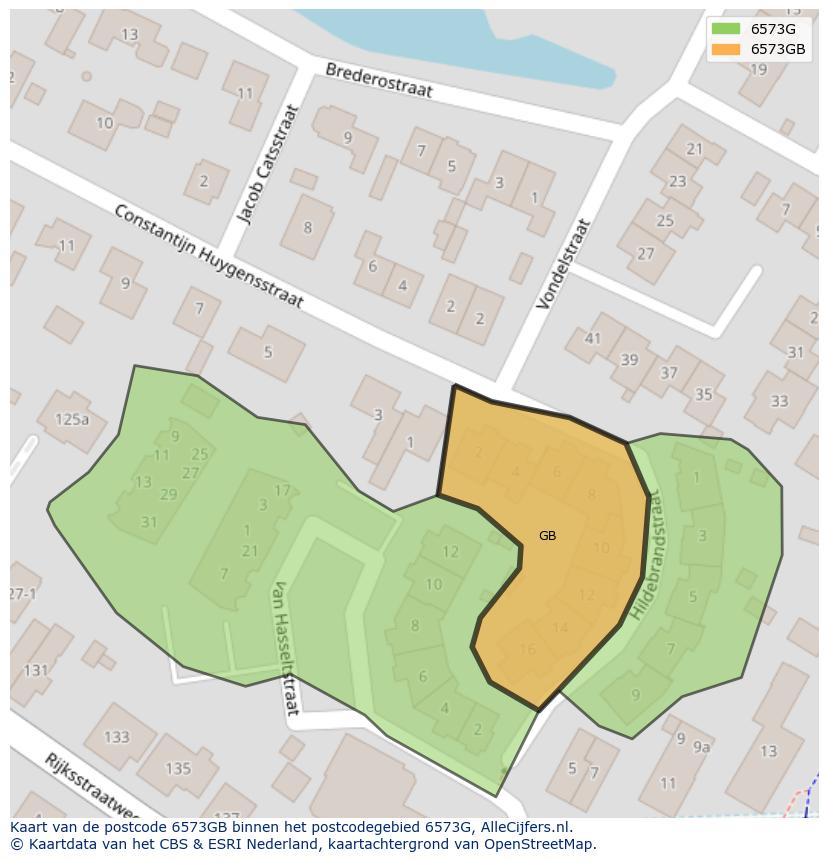 Afbeelding van het postcodegebied 6573 GB op de kaart.