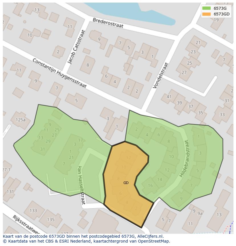 Afbeelding van het postcodegebied 6573 GD op de kaart.