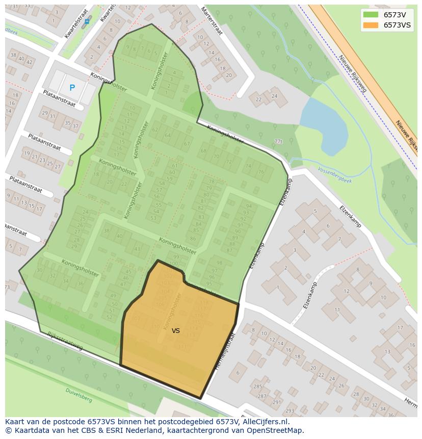 Afbeelding van het postcodegebied 6573 VS op de kaart.