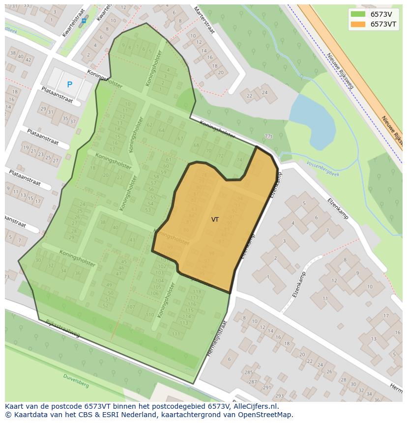 Afbeelding van het postcodegebied 6573 VT op de kaart.