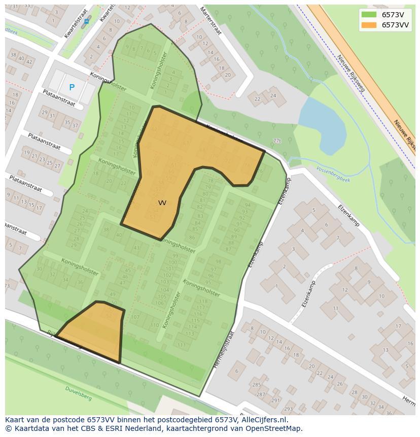 Afbeelding van het postcodegebied 6573 VV op de kaart.