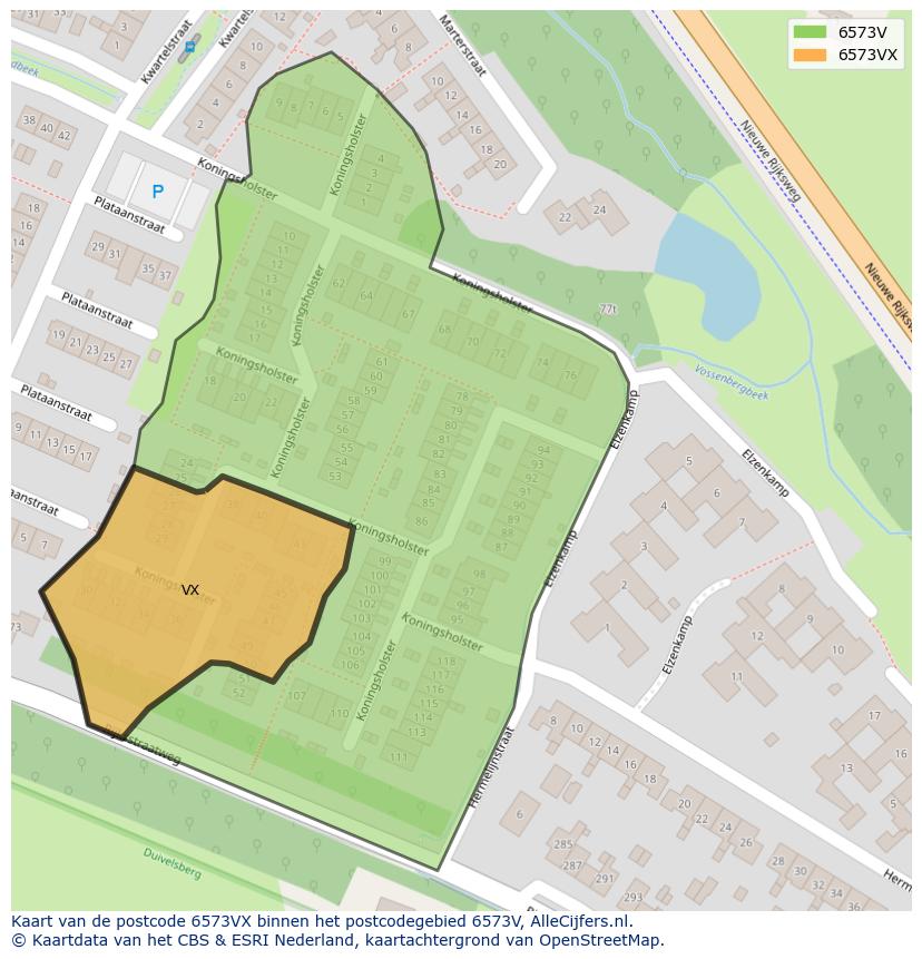 Afbeelding van het postcodegebied 6573 VX op de kaart.