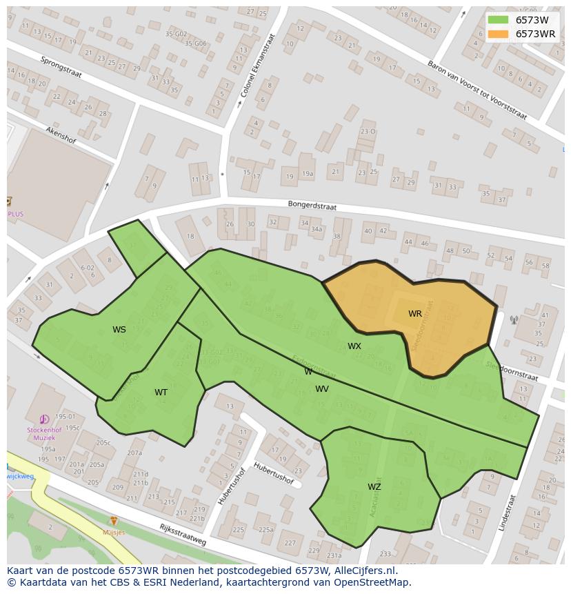 Afbeelding van het postcodegebied 6573 WR op de kaart.