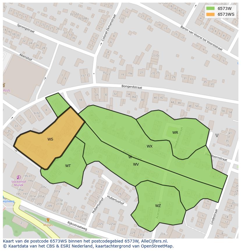 Afbeelding van het postcodegebied 6573 WS op de kaart.