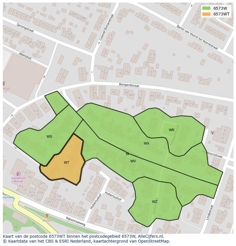 Afbeelding van het postcodegebied 6573 WT op de kaart.