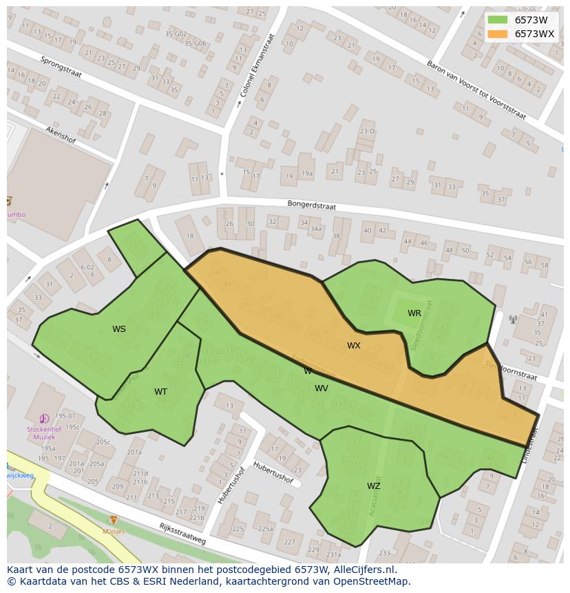 Afbeelding van het postcodegebied 6573 WX op de kaart.