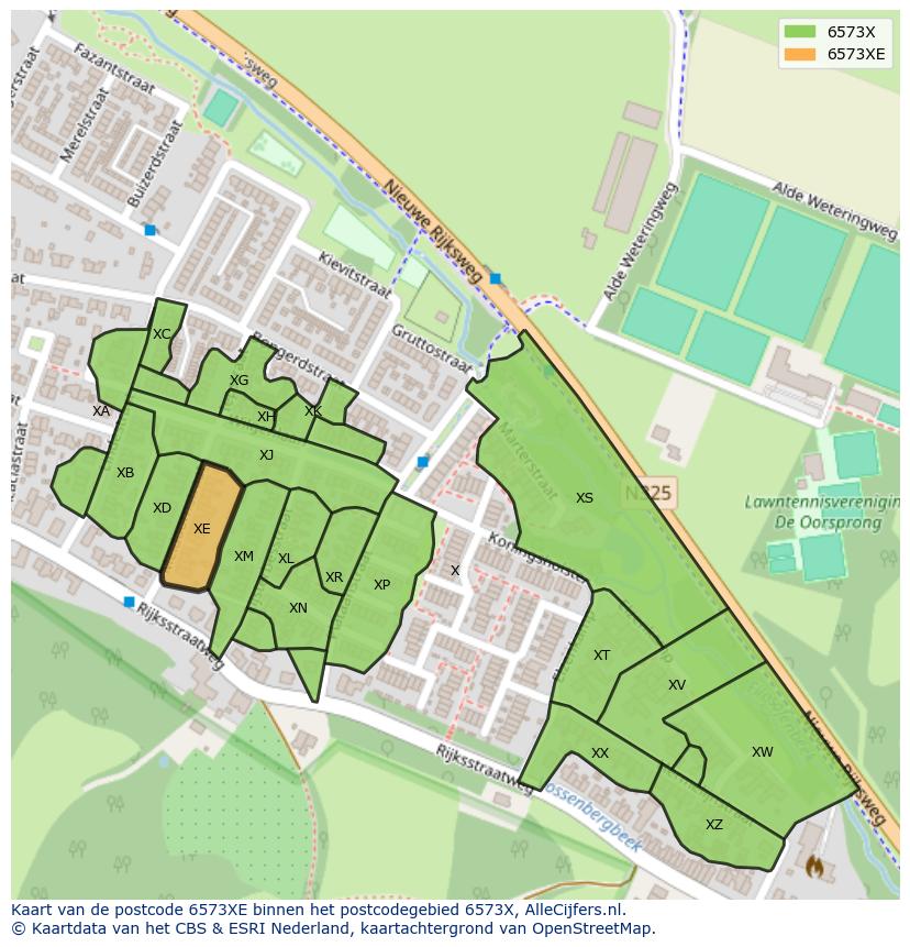 Afbeelding van het postcodegebied 6573 XE op de kaart.