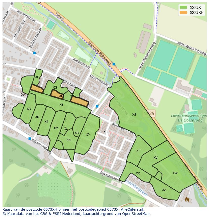 Afbeelding van het postcodegebied 6573 XH op de kaart.