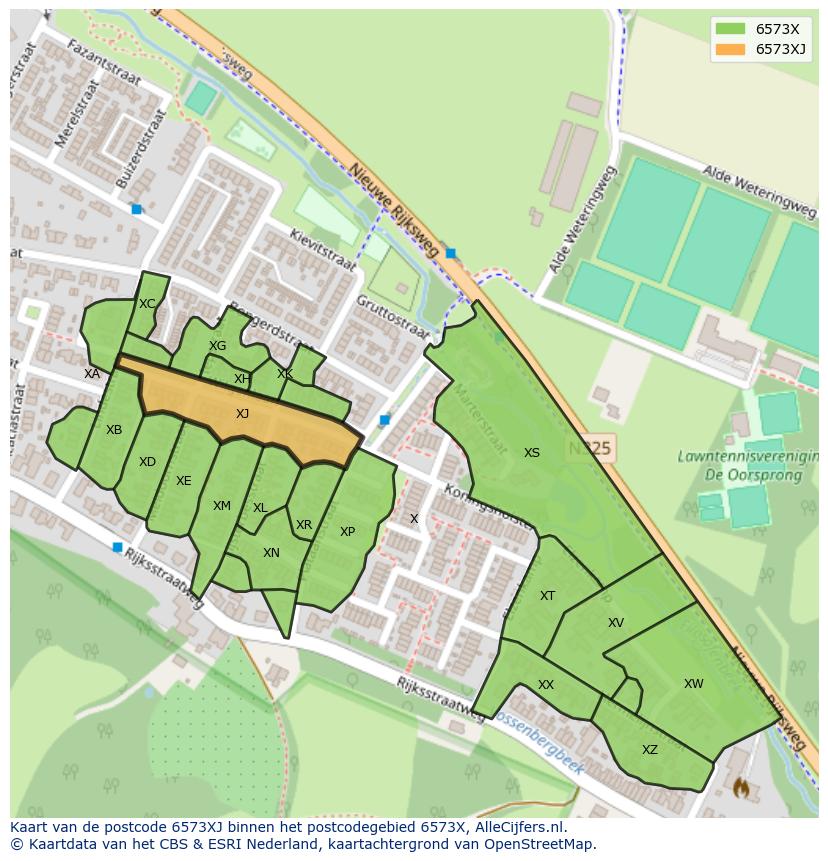 Afbeelding van het postcodegebied 6573 XJ op de kaart.