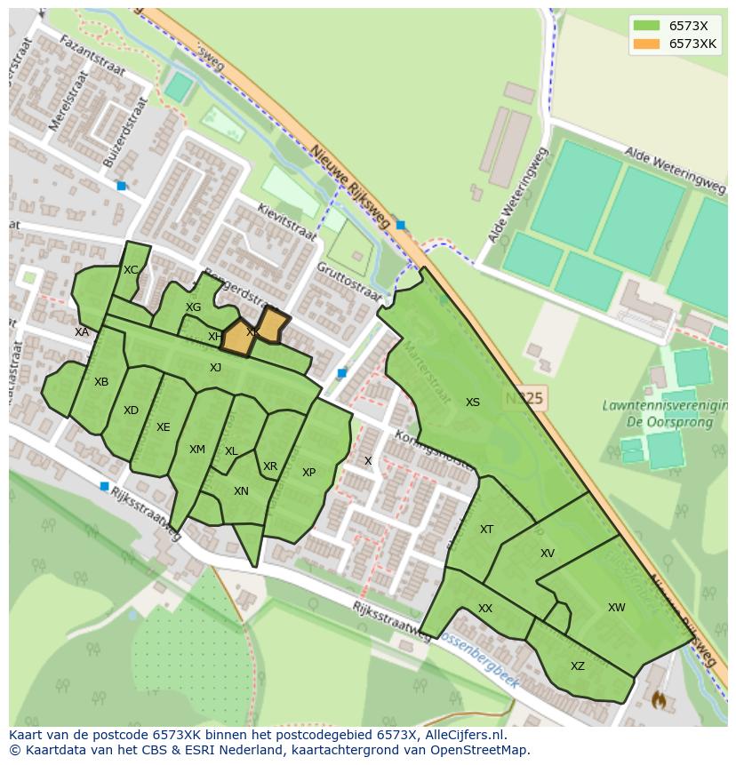 Afbeelding van het postcodegebied 6573 XK op de kaart.