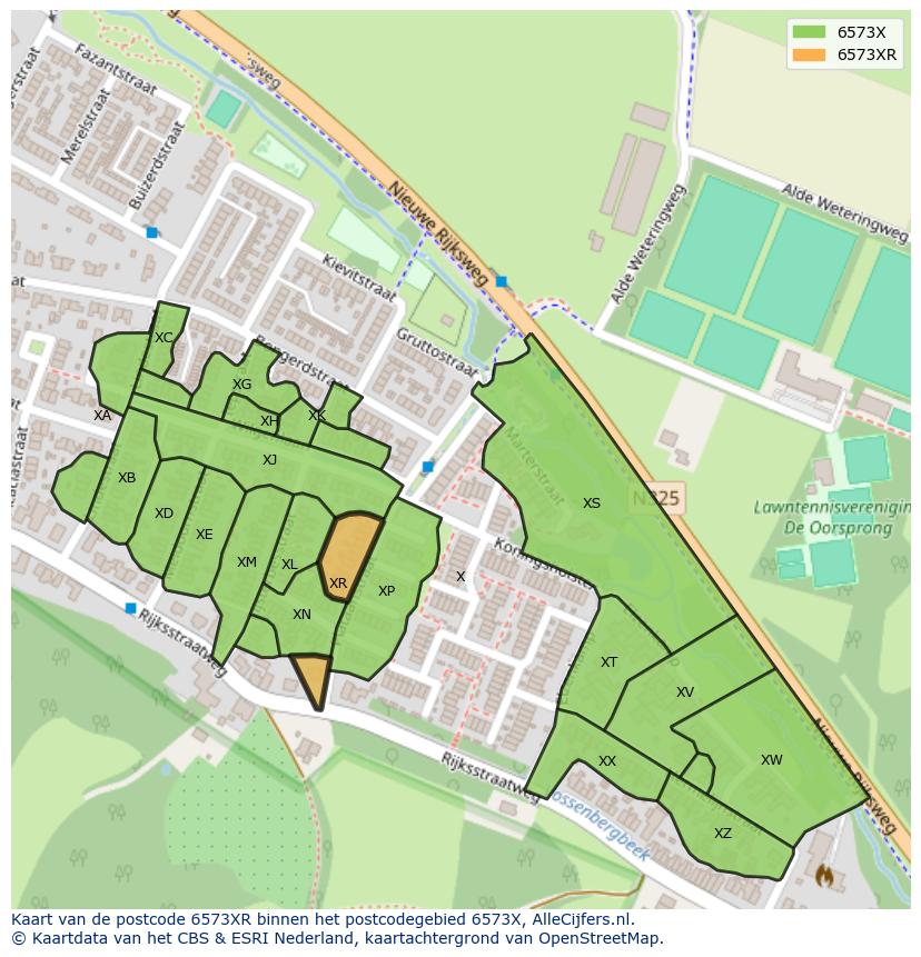 Afbeelding van het postcodegebied 6573 XR op de kaart.