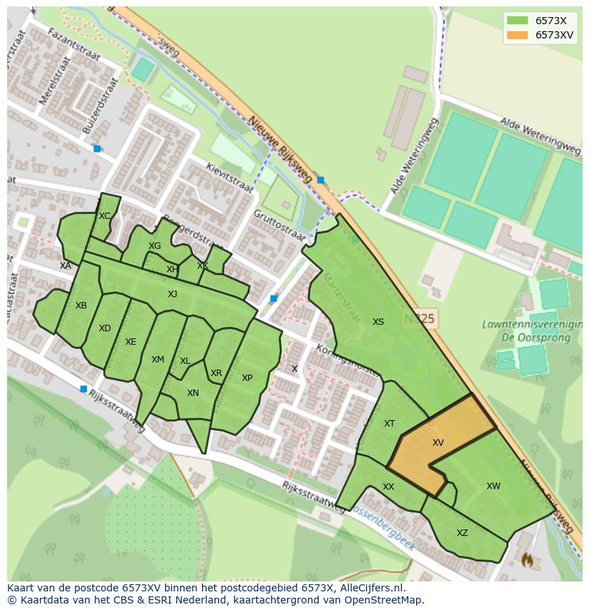 Afbeelding van het postcodegebied 6573 XV op de kaart.