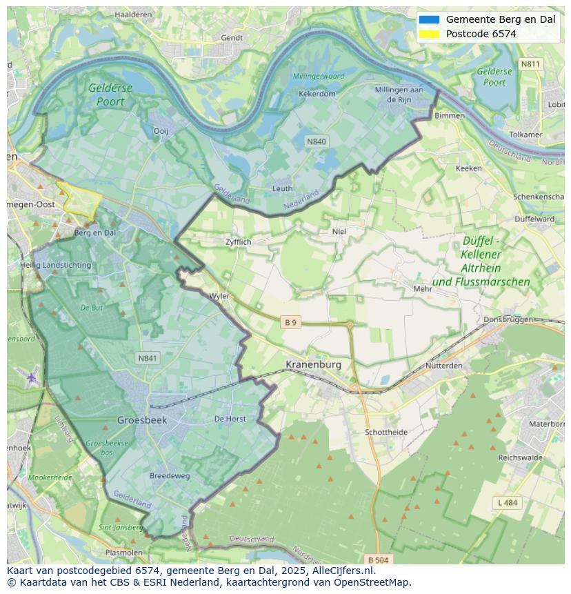 Afbeelding van het postcodegebied 6574 op de kaart.