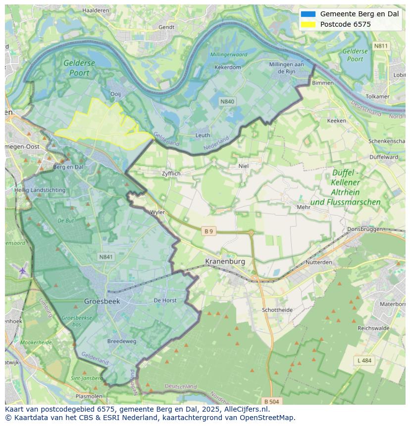 Afbeelding van het postcodegebied 6575 op de kaart.