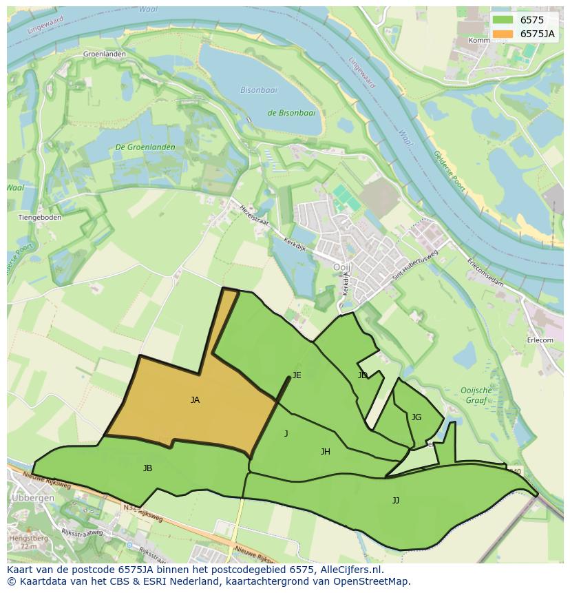 Afbeelding van het postcodegebied 6575 JA op de kaart.