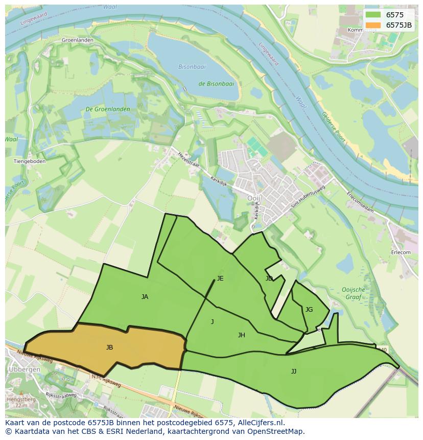 Afbeelding van het postcodegebied 6575 JB op de kaart.