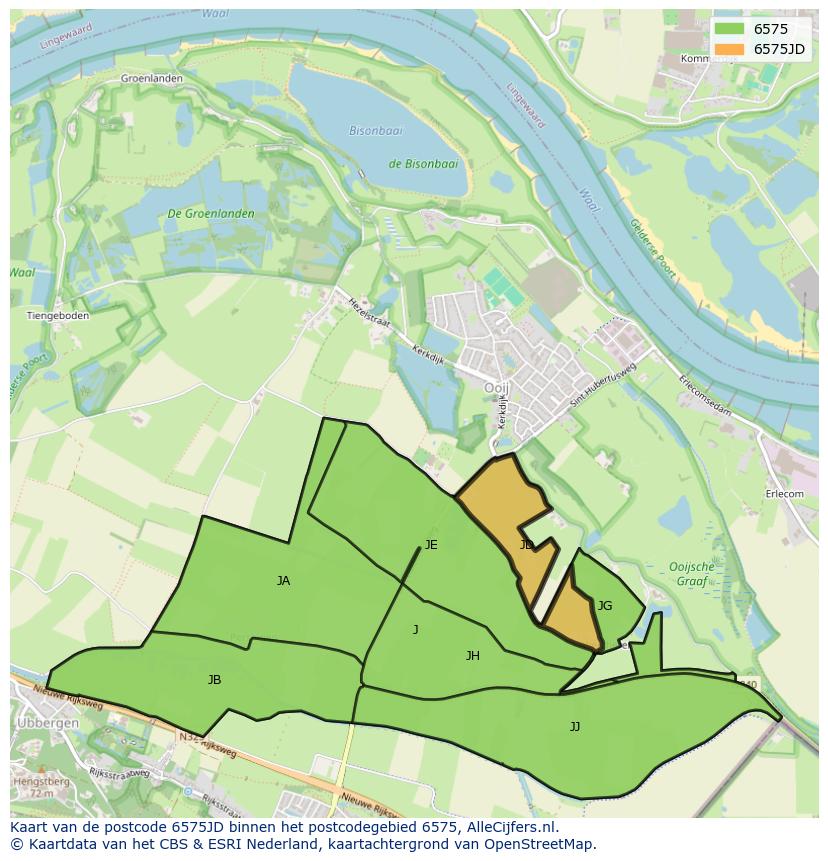 Afbeelding van het postcodegebied 6575 JD op de kaart.
