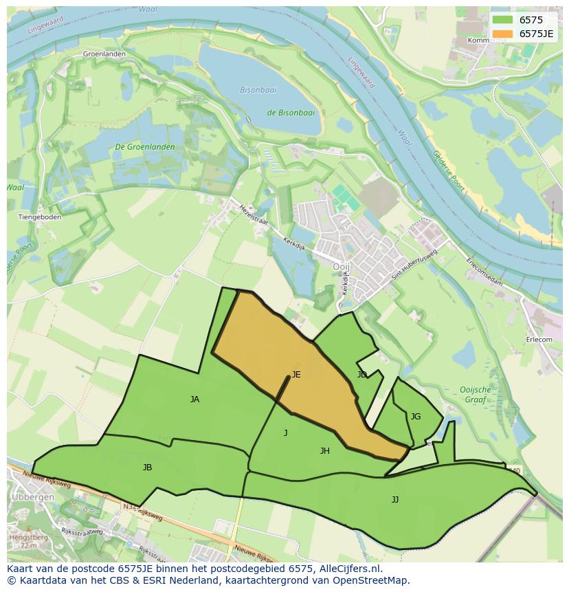 Afbeelding van het postcodegebied 6575 JE op de kaart.