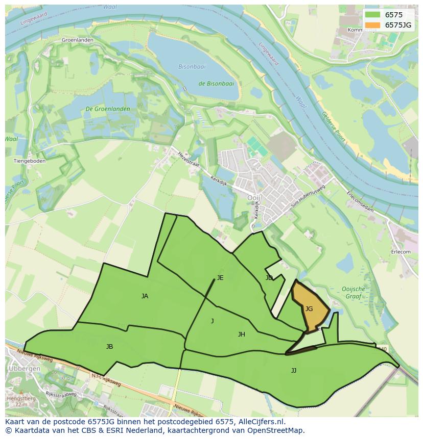 Afbeelding van het postcodegebied 6575 JG op de kaart.