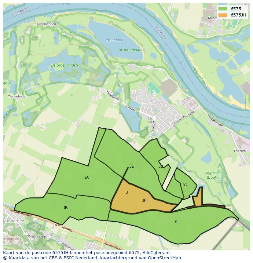 Afbeelding van het postcodegebied 6575 JH op de kaart.